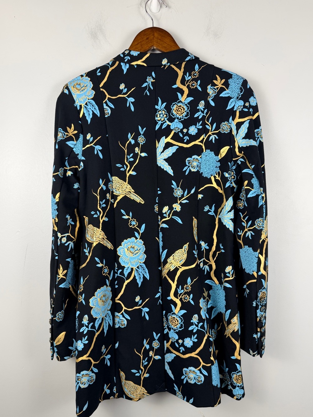 Soft Surroundings Chinoiserie Black Blue Floral Bird Blazer Jacket SZ S new - Picture 5 of 6